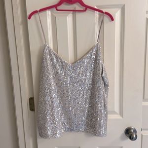 Sequined top in silver with spaghetti straps and lined